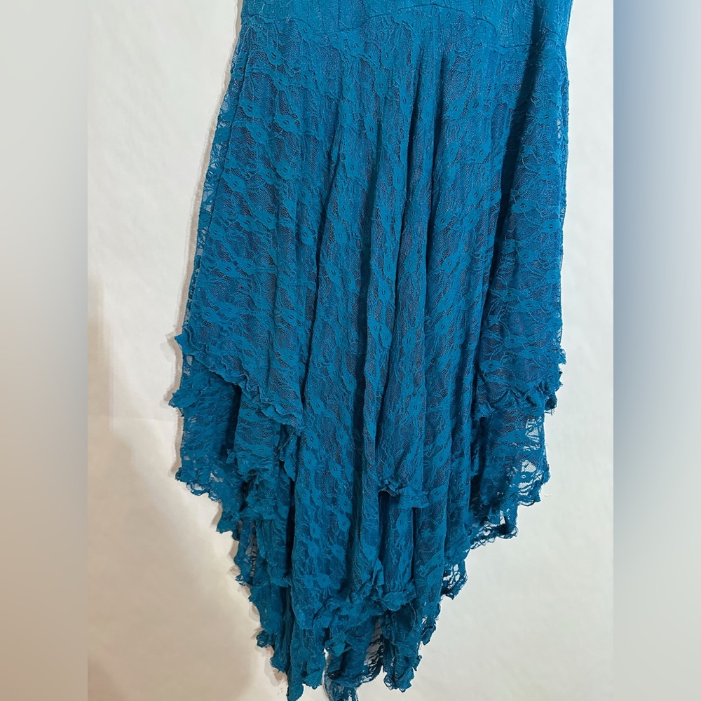 Adore Turquoise Lace Handkerchief Layered Hem Dress Y2K Fairycore Size Large - Picture 4 of 8